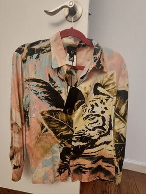 Just Cavalli  Multi-Color Tiger Print Button-Down Shirt. Large